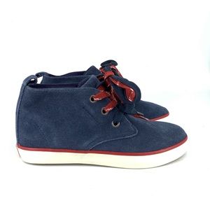 Hanna Andersson Kids Youth 13 Sneakers High Top Double Lace Blue Leather Suede